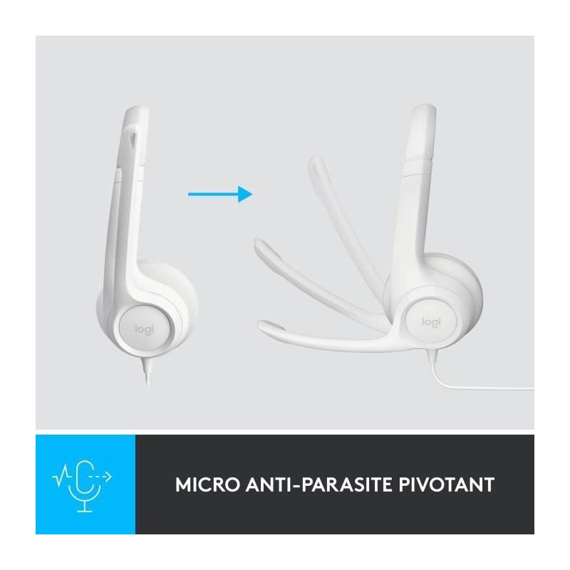 Casque Filaire Logitech H390 Blanc - Stéréo, Microphone Antibruit