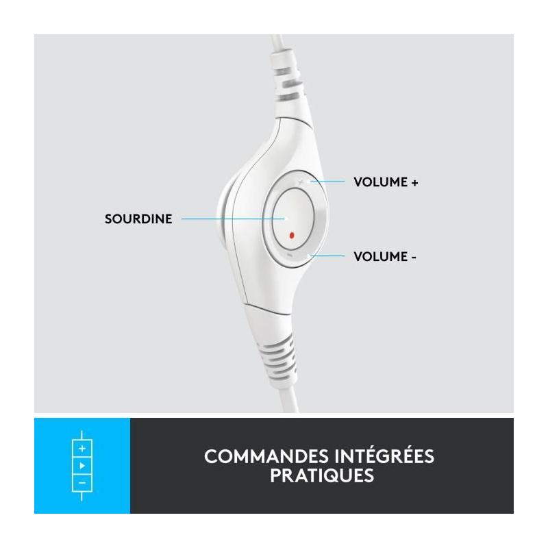 Casque Filaire Logitech H390 Blanc - Stéréo, Microphone Antibruit