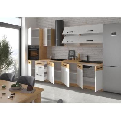 ROCK Cuisine complète 300 cm Chêne Lancelot et Blanc brillant