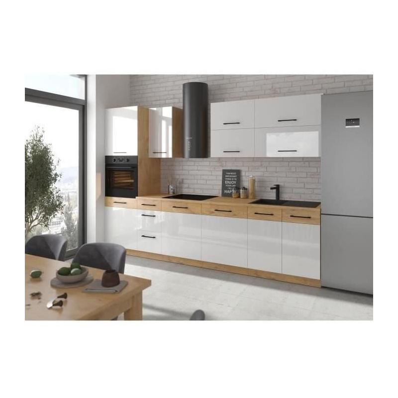 ROCK Cuisine complète 300 cm Chêne Lancelot et Blanc brillant