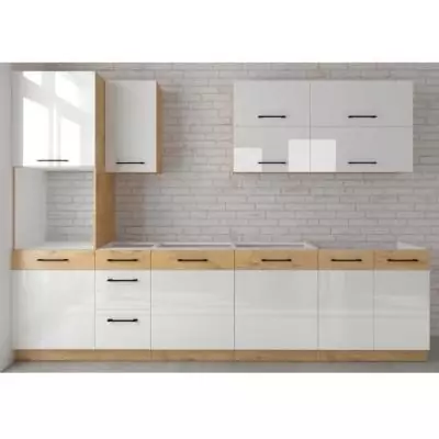 ROCK Cuisine complète 300 cm Chêne Lancelot et Blanc brillant