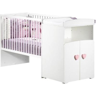 Lit bébé combiné évolutif - BABY PRICE - Basic - Blanc - Bouton coeur rose
