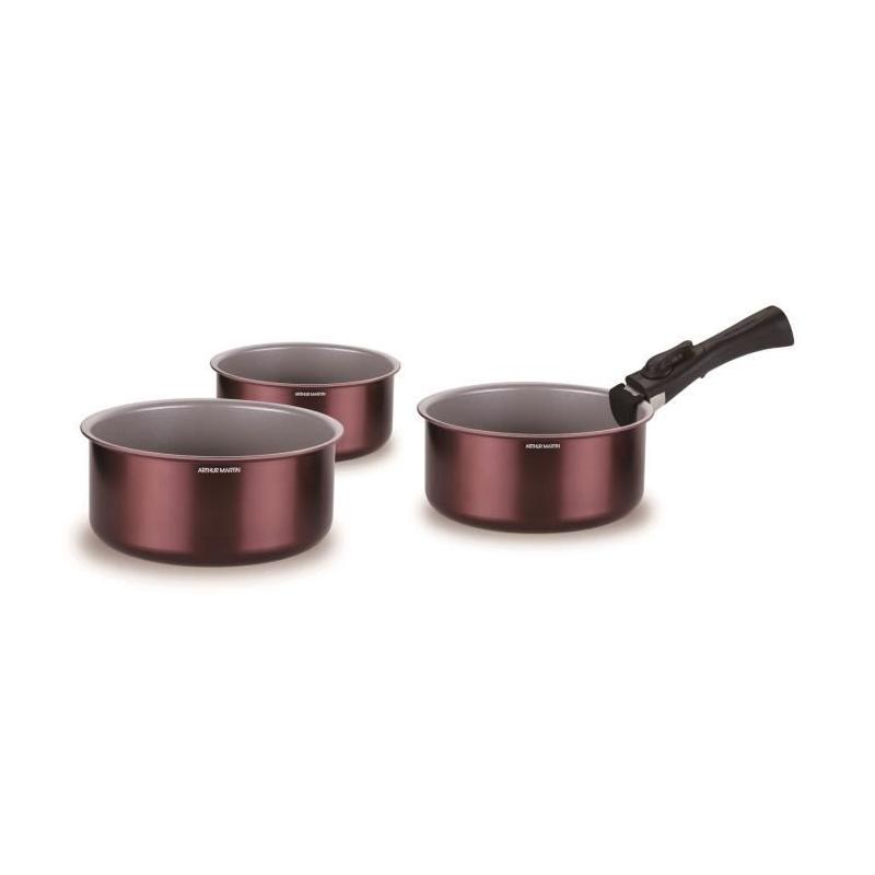 Ensemble de casseroles ARTHUR MARTIN - Idéal pour tout feu - 16/18/20 cm + poignée amovible