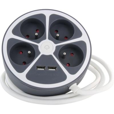 Bloc cercle - CHACON - 4 x16 A + 2 USB-1 - 1,5 m - Gris - Compact et polyvalent