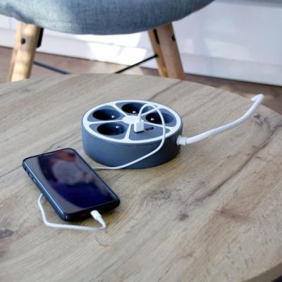 Bloc cercle - CHACON - 4 x16 A + 2 USB-1 - 1,5 m - Gris - Compact et polyvalent