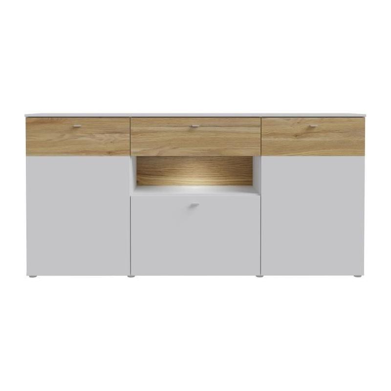 Buffet COMO 3 portes 1 tiroir LED - Gris/Chene - 195 cm