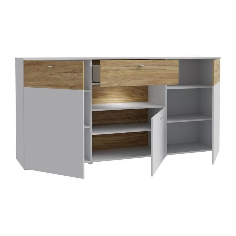 Buffet COMO 3 portes 1 tiroir LED - Gris/Chene - 195 cm