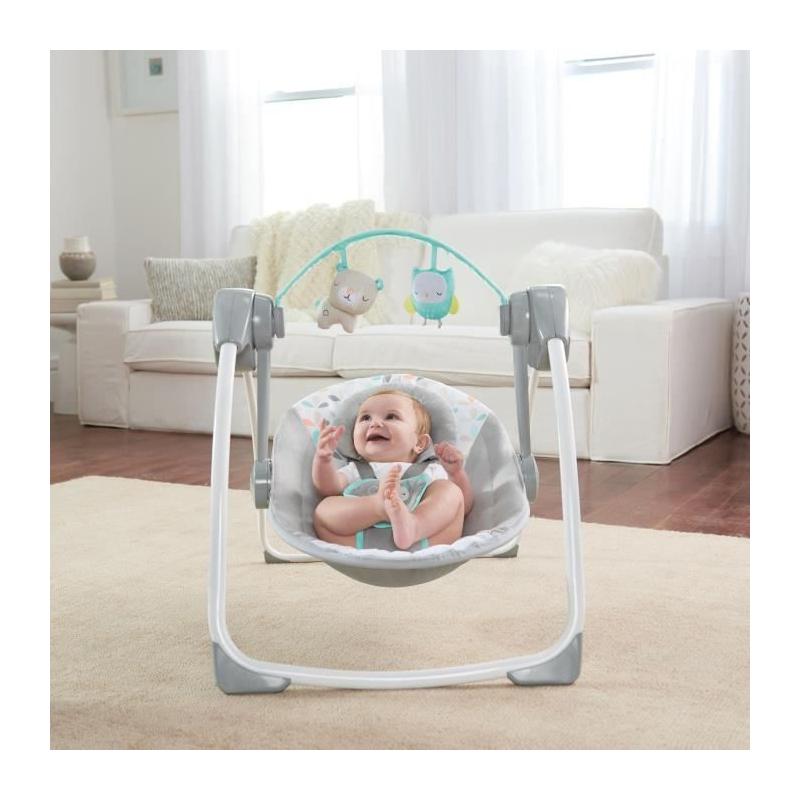 Balancelle électrique pliable avec arche de jeu - Réglages balancement, minuterie - Foret