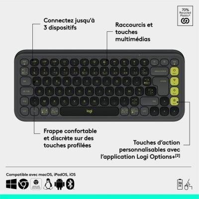 Clavier Logitech Sans Fil Pop Icon Keys AZERTY Graphite