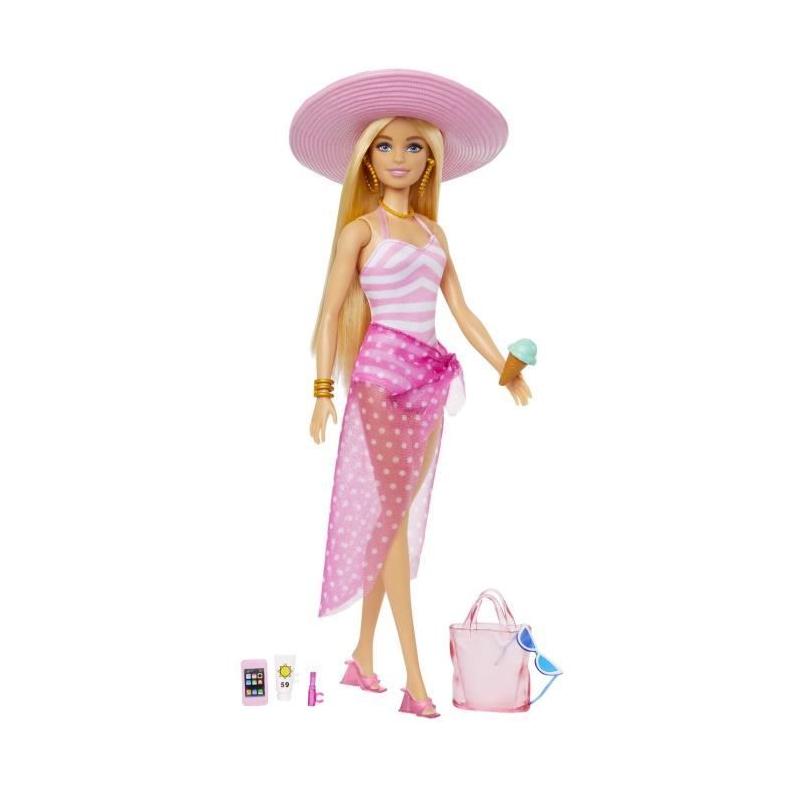 Barbie Plage: Poupée blonde en maillot de bain et accessoires