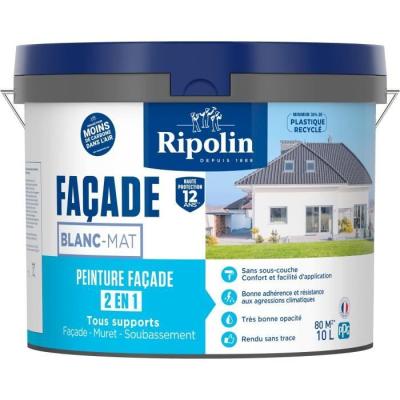 Peinture façade classic 2 en 1 - RIPOLIN Blanc Mat 10L