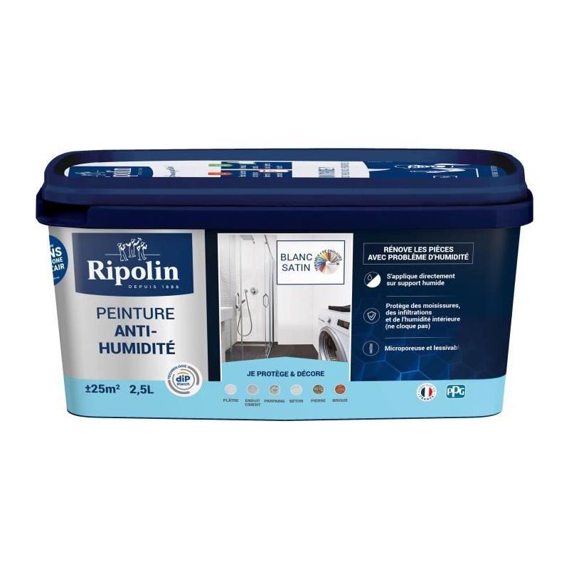 Peinture étanchéité anti-humidité satin blanc 2,5L Ripolin - Protégez votre intérieur efficacement