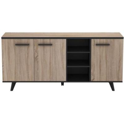 Buffet contemporain Wayne en chêne brossé et noir mat - Made in France