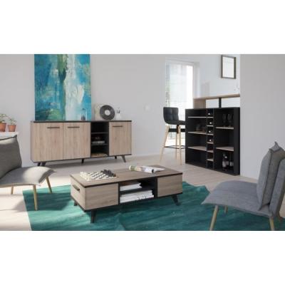 Buffet contemporain Wayne en chêne brossé et noir mat - Made in France