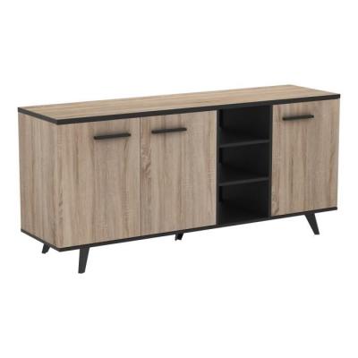 Buffet contemporain Wayne en chêne brossé et noir mat - Made in France