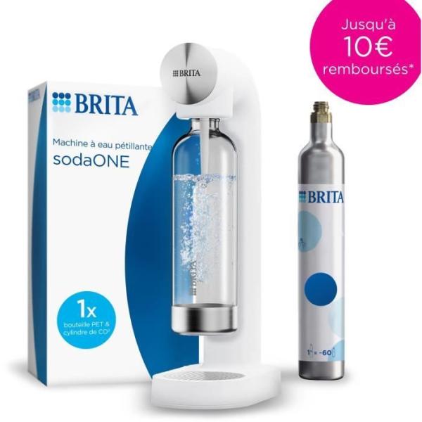 Machine a eau pétillante BRITA sodaONE blanche - Bouteille en PET (1L) & cylindre de CO2 BRITA pour gazéifier votre eau a la m