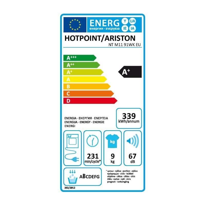 Sèche-linge pompe à chaleur HOTPOINT NTM1191WKEU - 9 kg - Blanc