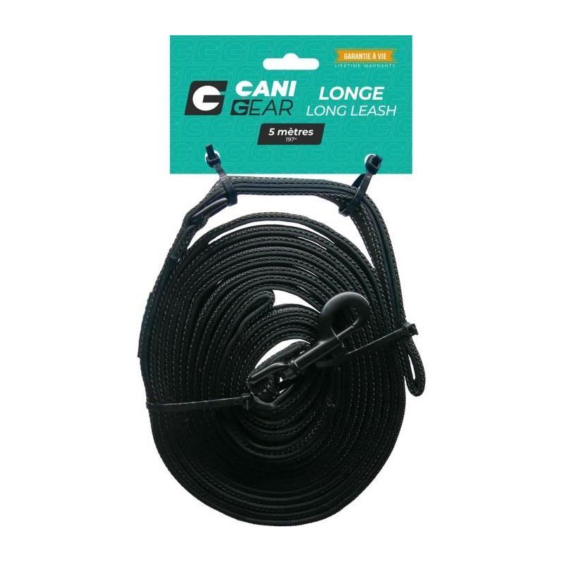 Longe pour chien CANI GEAR 5 m - Néoprène souple avec poignée - Noir