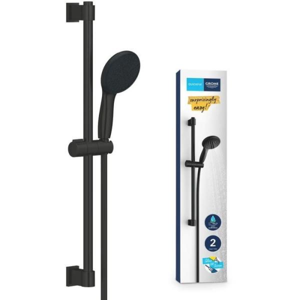 Ensemble de douche avec pommeau 2 jets, barre 60cm et flexible 1,75m - GROHE Vitalio Start 110 279482431 - Economie d'eau - Noir