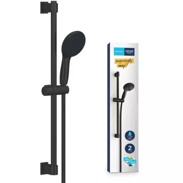 Ensemble de douche avec pommeau 2 jets, barre 60cm et flexible 1,75m - GROHE Vitalio Start 110 279482431 - Economie d'eau - Noir