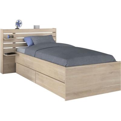 Lit enfant ESCALE 90x190/200 cm - Chene - Tete de lit + 2 tiroirs