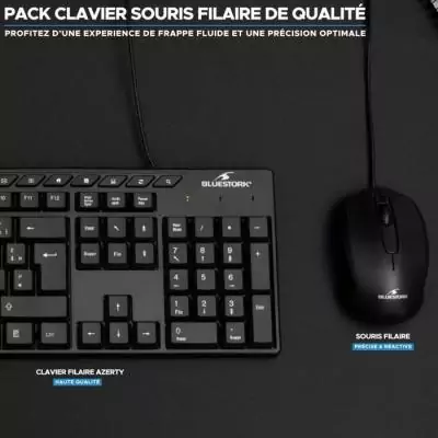 Pack Clavier Souris BLUESTORK MEDIA OFFICE - Filaire - Azerty - Noir