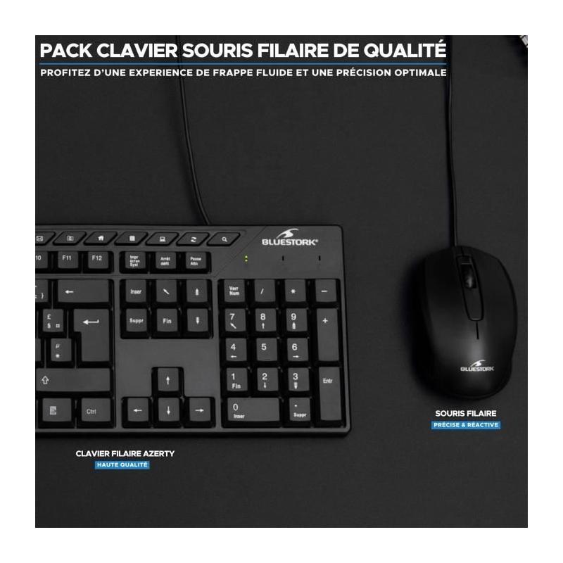 Pack Clavier Souris BLUESTORK MEDIA OFFICE - Filaire - Azerty - Noir