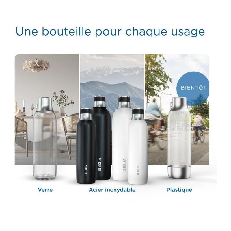Ensemble BRITA sodaTRIO blanche avec bouteilles en verre et acier inoxydable