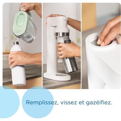Ensemble BRITA sodaTRIO blanche avec bouteilles en verre et acier inoxydable