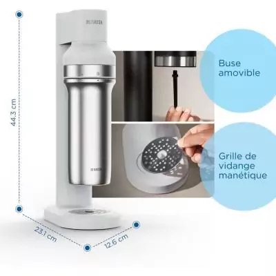 Ensemble BRITA sodaTRIO blanche avec bouteilles en verre et acier inoxydable