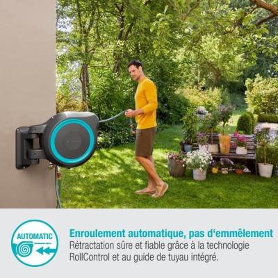 Dévidoir automatique mural RollUp L GARDENA - Kit complet 