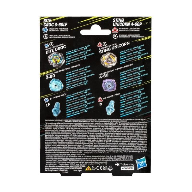 Pack Double Beyblade X Bite Croc et Sting Unicorn - Toupies Compétition