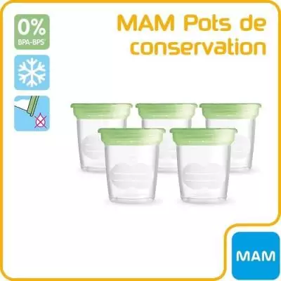 Lot de 5 pots de conservation pour lait maternel 120ml