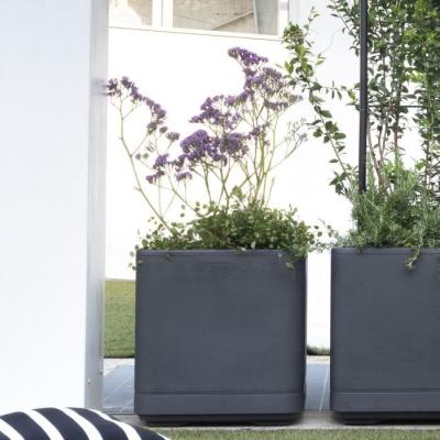 Pot de fleur Cube DEROMA Cosmo Anthracite 38 cm - Avec réserve d'eau et roulettes