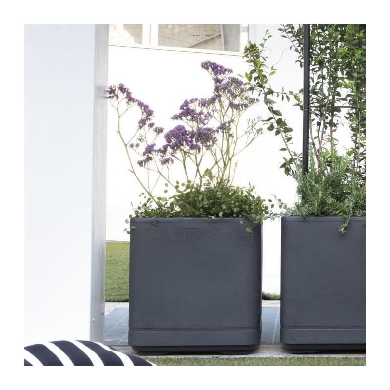 Pot de fleur Cube DEROMA Cosmo Anthracite 38 cm - Avec réserve d'eau et roulettes