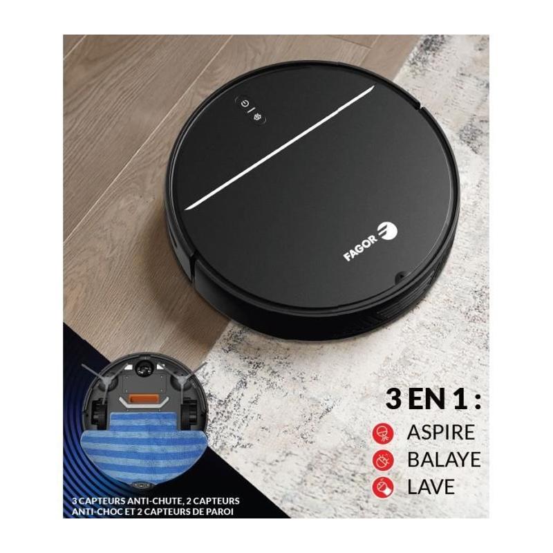 Aspirateur Robot FAGOR FGR200 - Connecté 3 en 1 - 80 min - 12 W - 600 ml