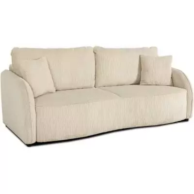 Canapé convertible 3 places BARI - Velours cotelé - Perle - Coffre de rangement Canapé convertible 3 places BARI - Velours cotelé - Perle - Coffre de rangement