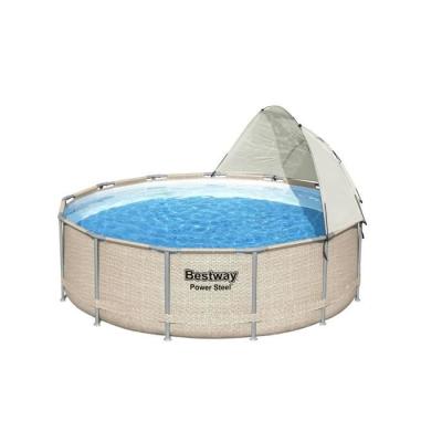 Auvent piscine ronde gris 305-549 cm - Pratique et élégant