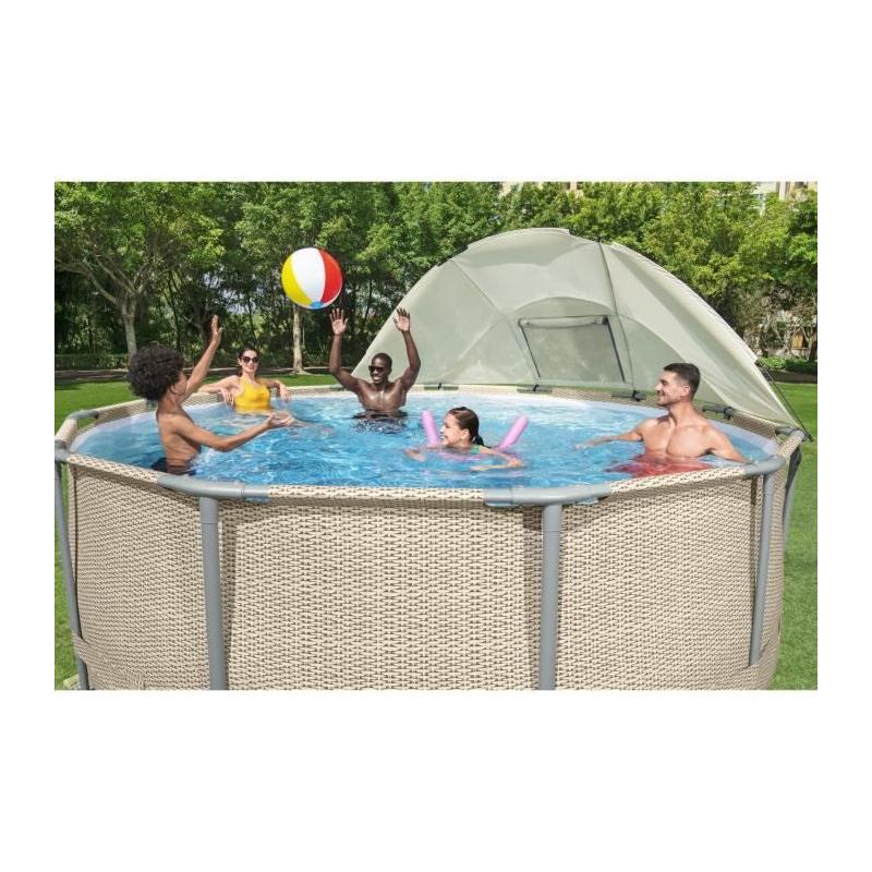 Auvent piscine ronde gris 305-549 cm - Pratique et élégant