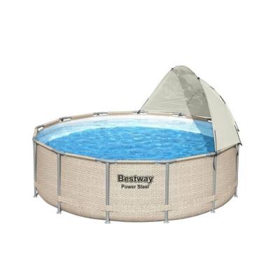 Auvent piscine ronde gris 305-549 cm - Pratique et élégant