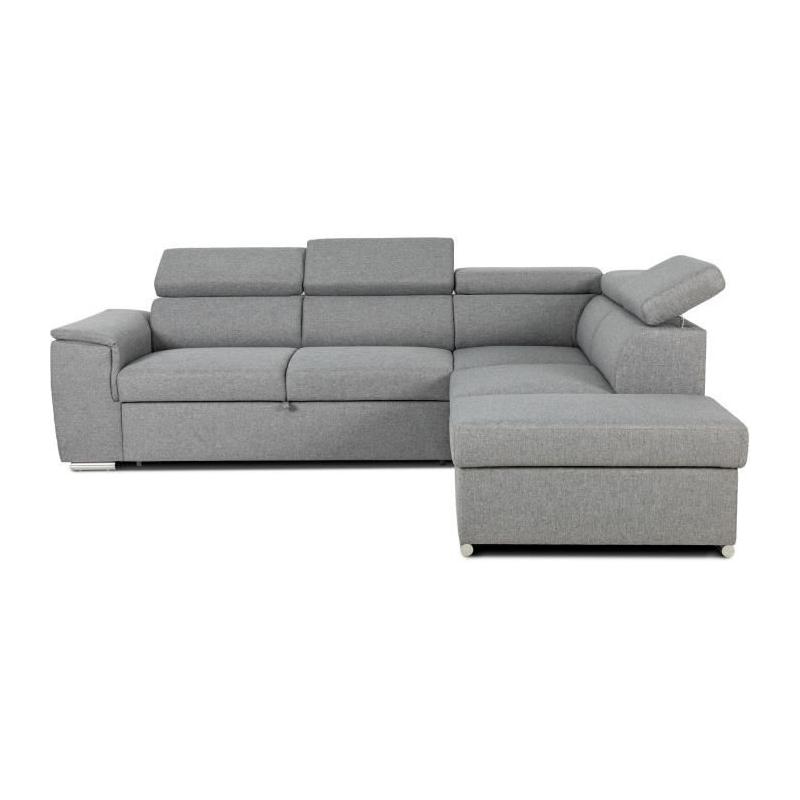 Canapé d'angle convertible réversible avec coffre - 5 places - DAYTONA - Tissu gris - 260 x 77 / 94 x 216 cm