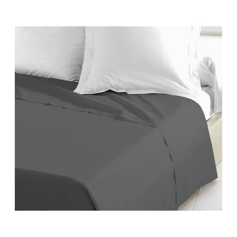 Drap Plat 100% coton 240x300 cm gris foncé - Confort et Élégance