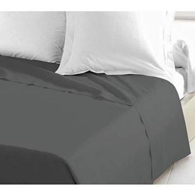 Drap Plat 100% coton 240x300 cm gris foncé - Confort et Élégance