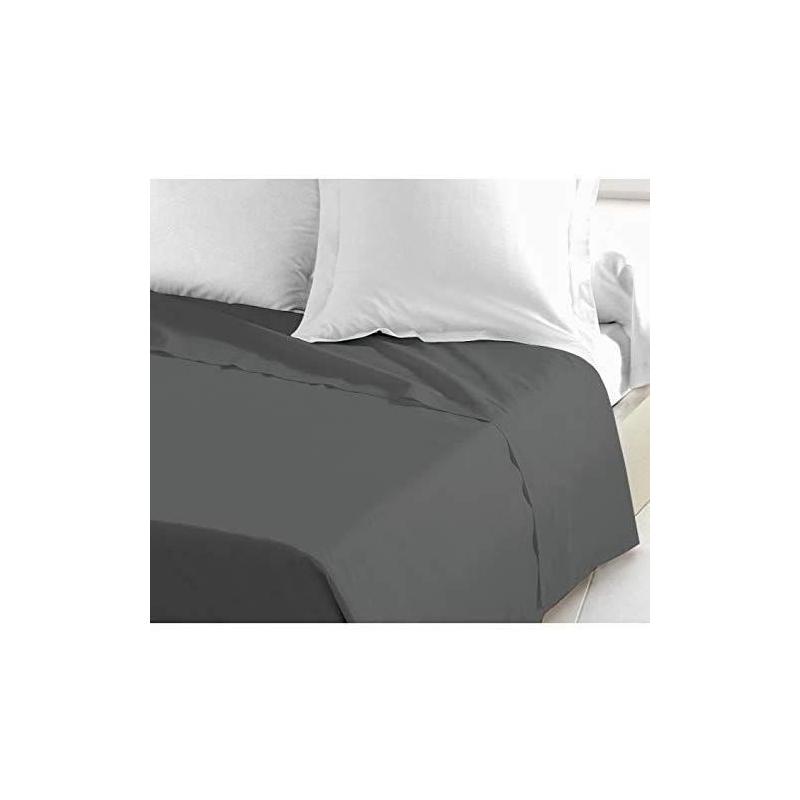 Drap Plat 100% coton 240x300 cm gris foncé - Confort et Élégance