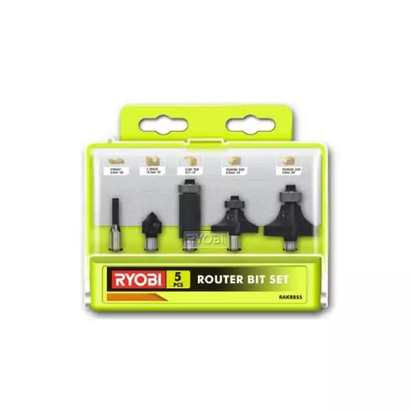 Coffret 5 fraises panachées RYOBI queue de diametre 6mm RAKRBS5