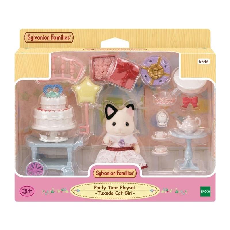 Figurine miniature SYLVANIAN FAMILIES - La fille Chat bicolore et son goûter d'anniversaire