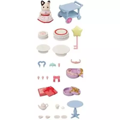 Figurine miniature SYLVANIAN FAMILIES - La fille Chat bicolore et son goûter d'anniversaire
