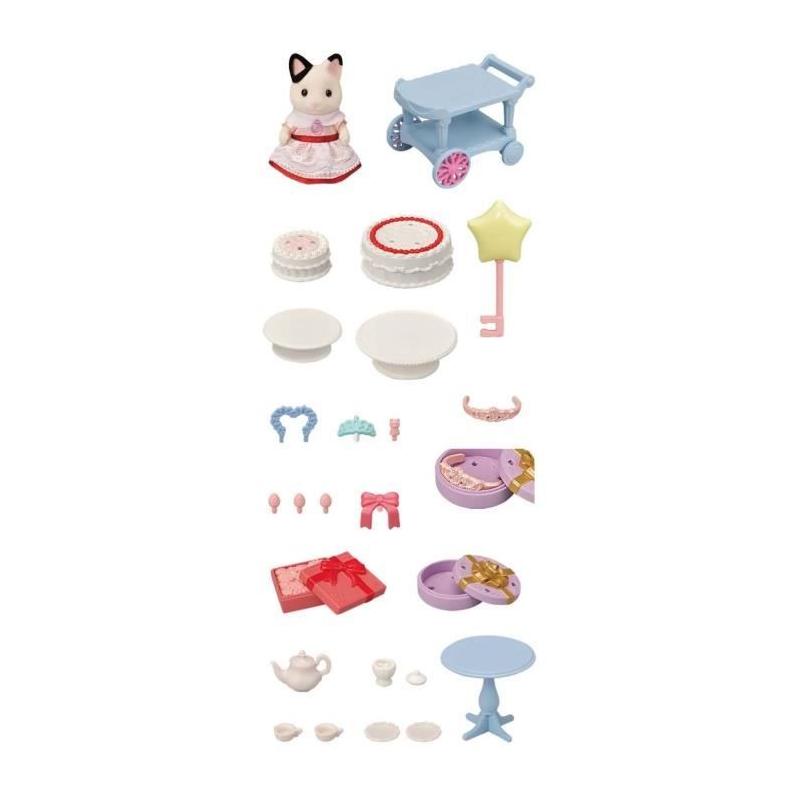 Figurine miniature SYLVANIAN FAMILIES - La fille Chat bicolore et son goûter d'anniversaire