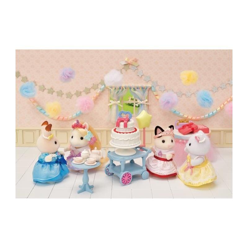 Figurine miniature SYLVANIAN FAMILIES - La fille Chat bicolore et son goûter d'anniversaire