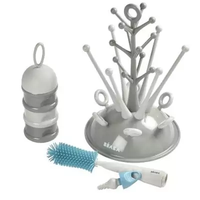 Ensemble repas BEABA: Egoutte biberon arbre + Boite doseuses + Goupillon silicone + Bavoir tropic